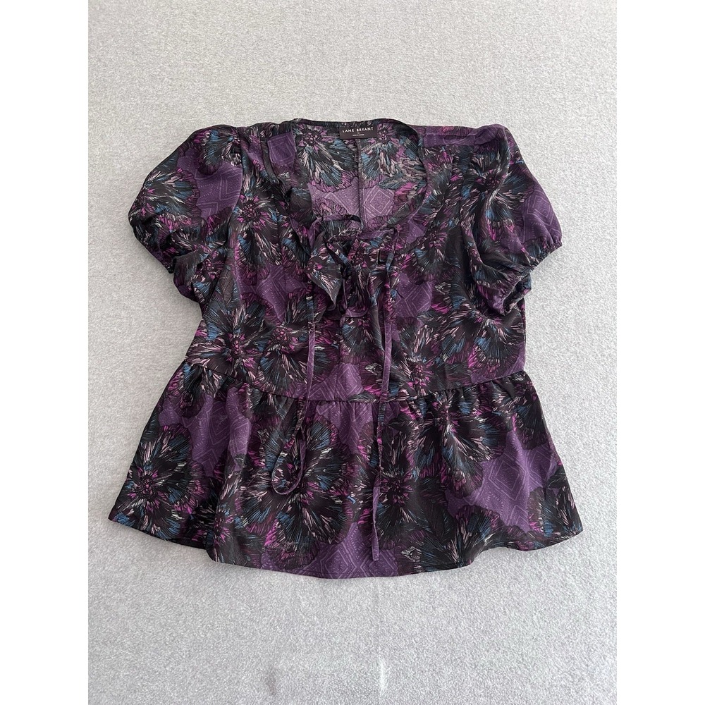Lane Bryant Womens Top‎ Blouse Short Sleeve V Neck Size 16 Purple Floral